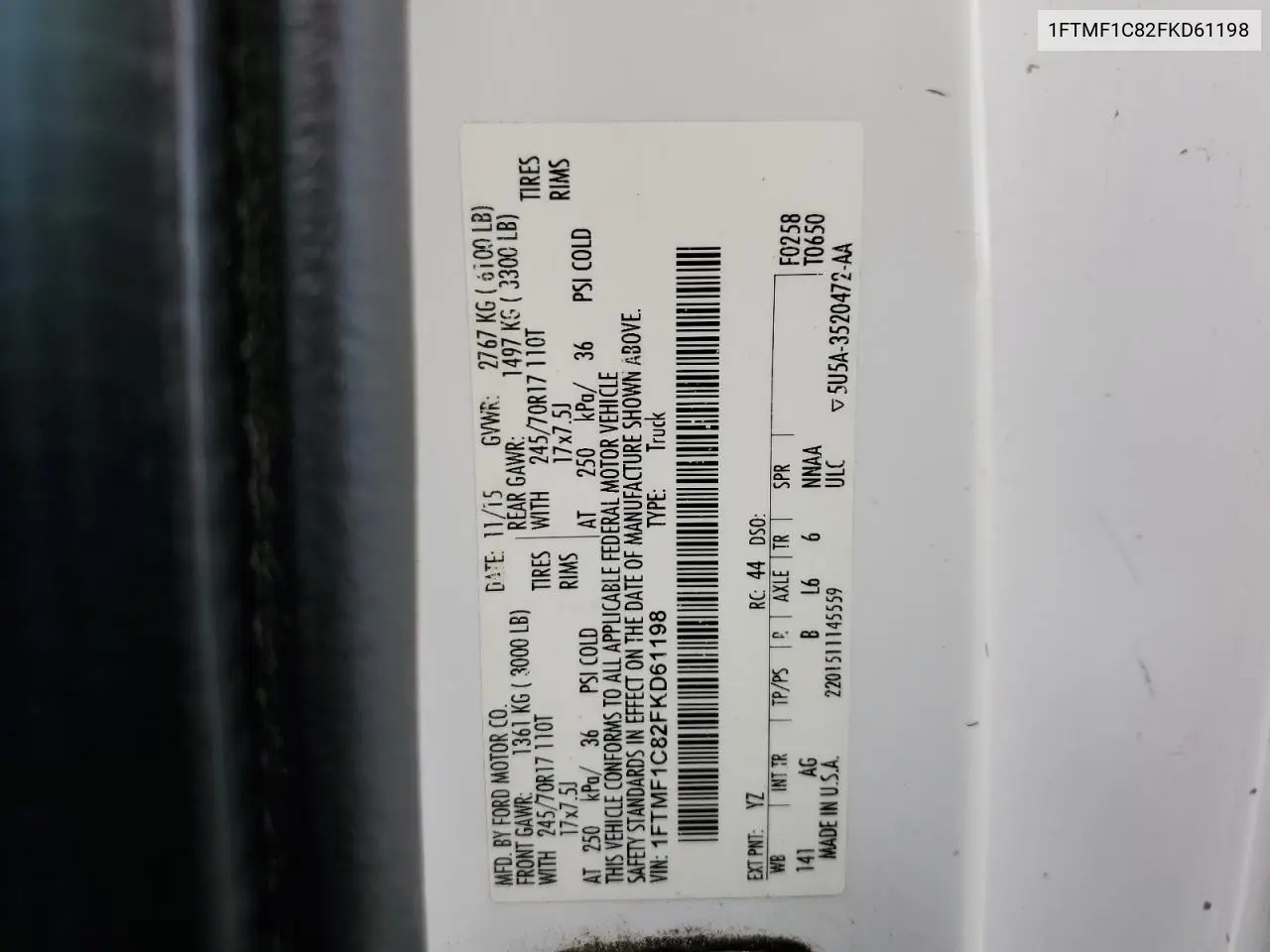 1FTMF1C82FKD61198 2015 Ford F150