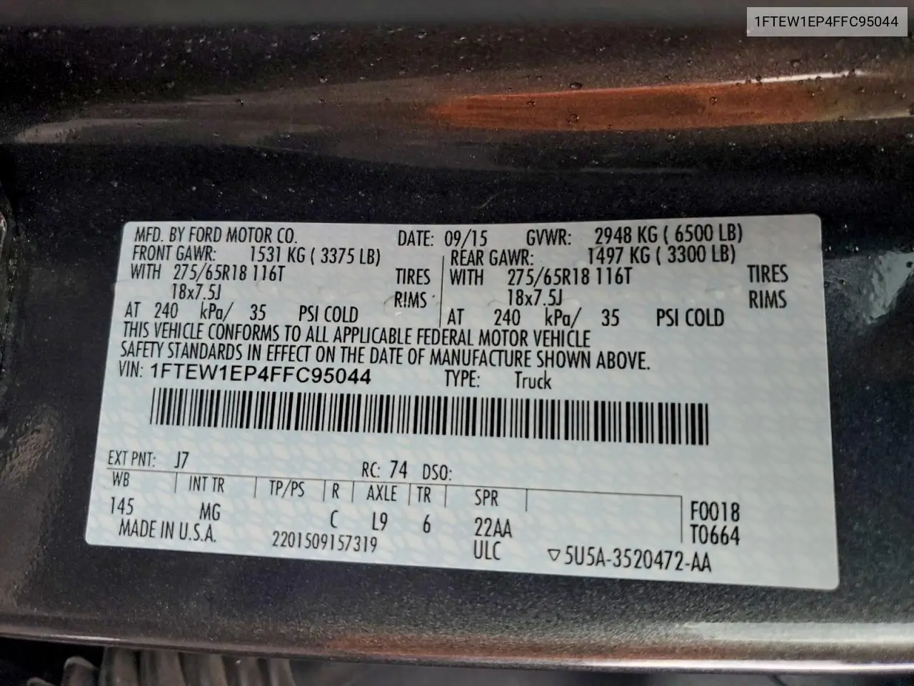 1FTEW1EP4FFC95044 2015 Ford F150 Supercrew