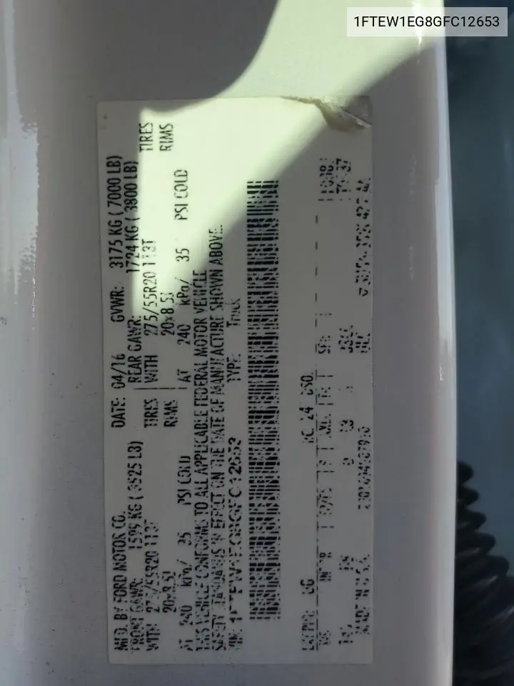 1FTEW1EG8GFC12653 2016 Ford F150 Supercrew