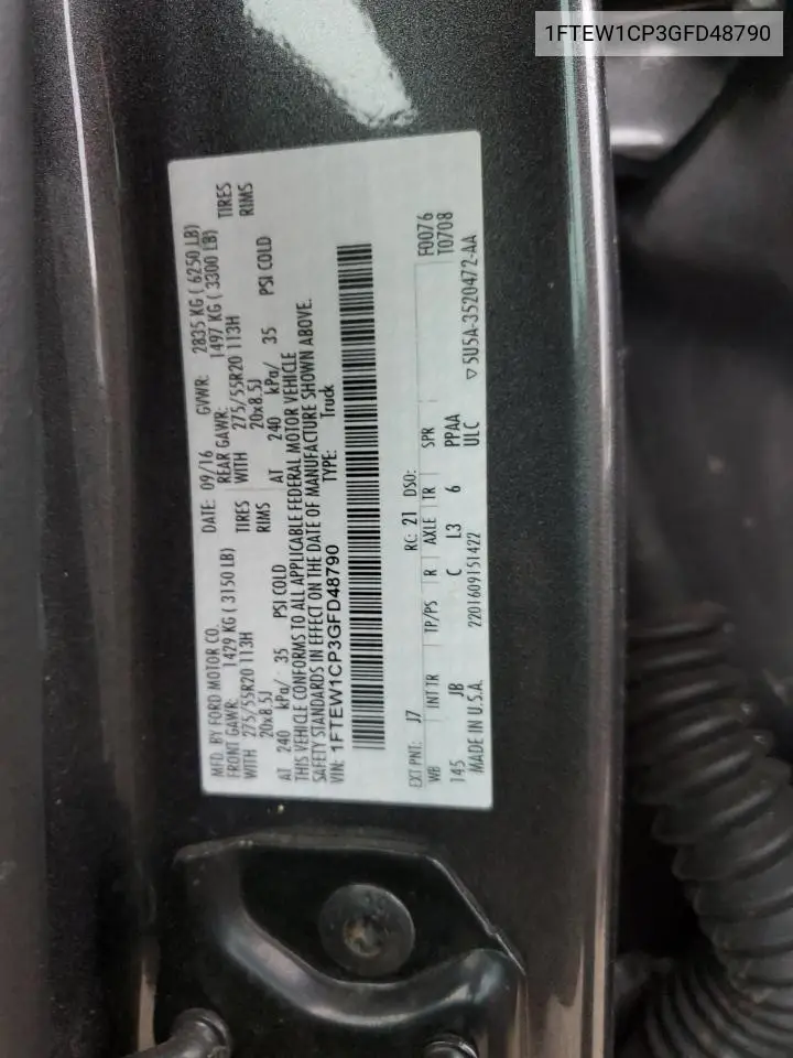 1FTEW1CP3GFD48790 2016 Ford F150 Supercrew