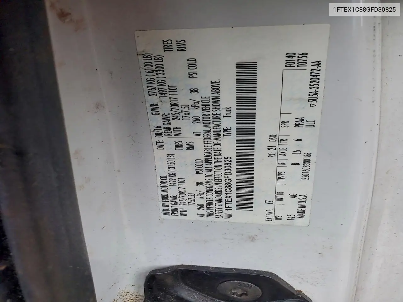1FTEX1C88GFD30825 2016 Ford F150 Super Cab