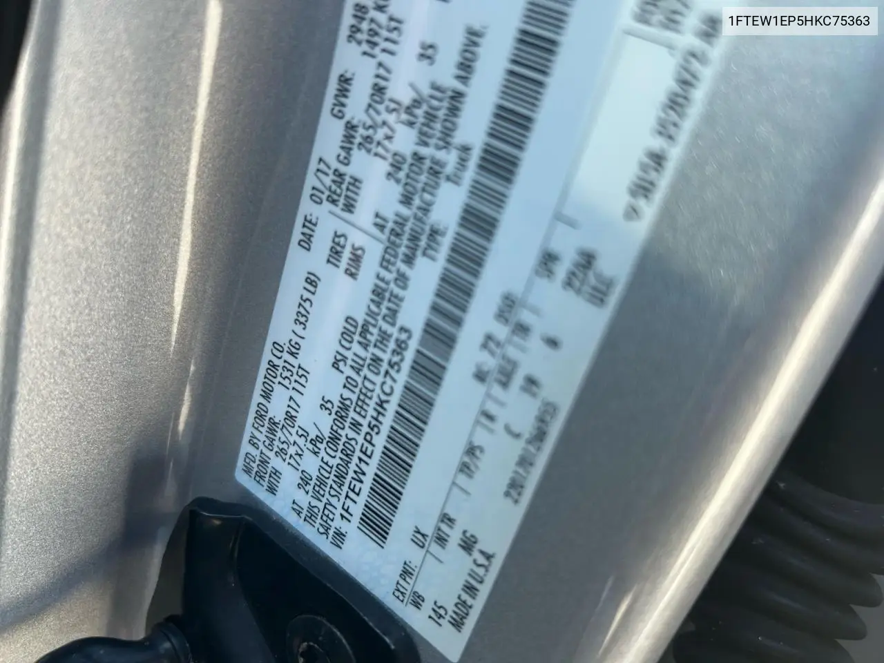 1FTEW1EP5HKC75363 2017 Ford F150 Supercrew