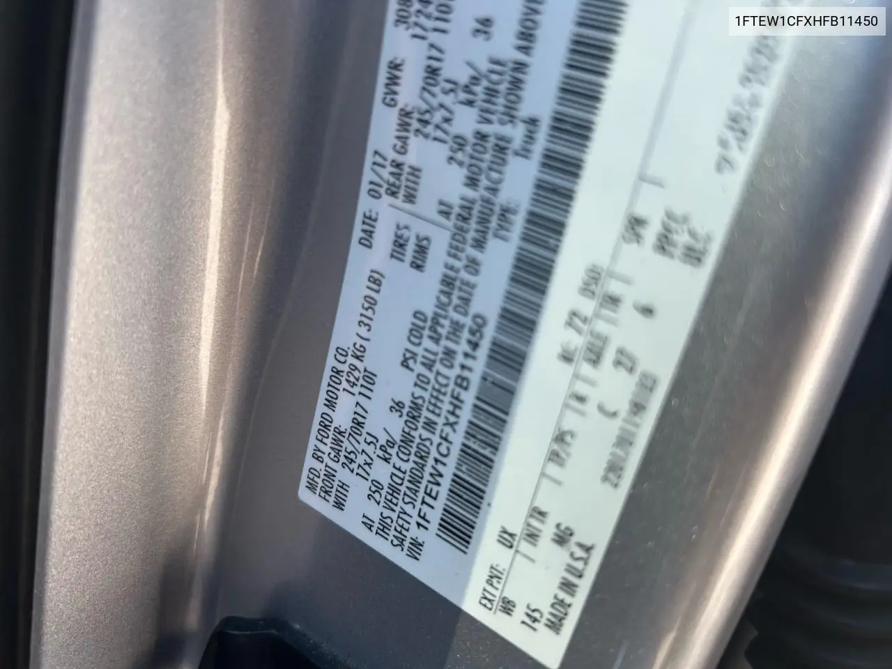 1FTEW1CFXHFB11450 2017 Ford F150 Supercrew