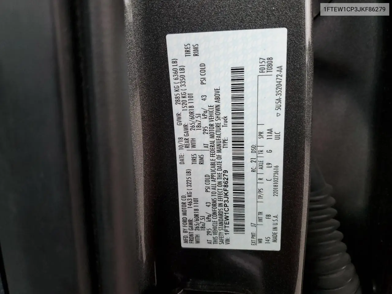 1FTEW1CP3JKF86279 2018 Ford F150 Supercrew
