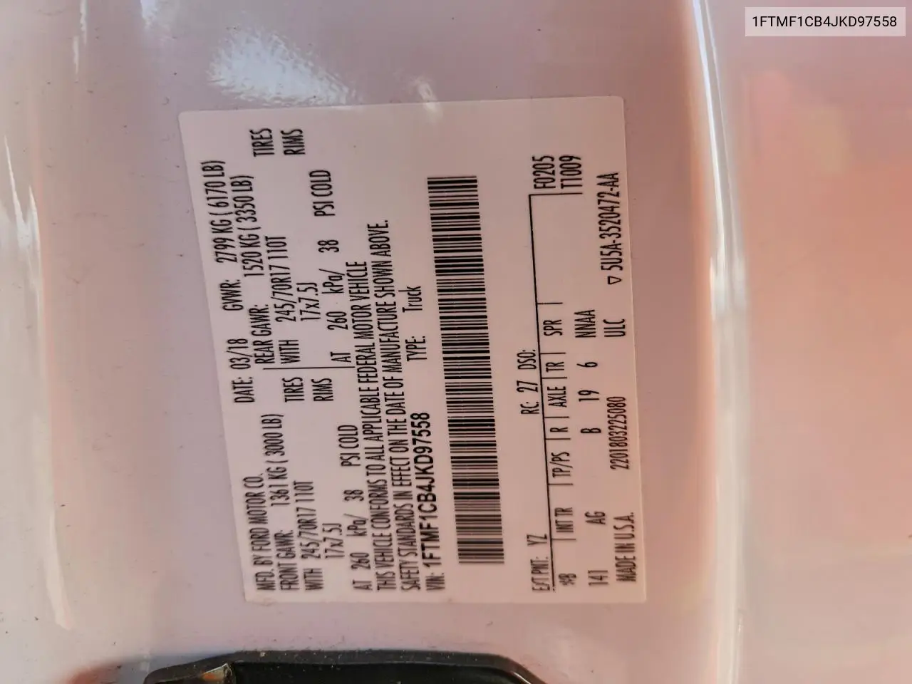 1FTMF1CB4JKD97558 2018 Ford F150