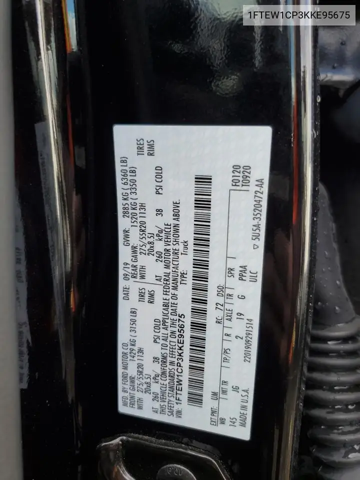 1FTEW1CP3KKE95675 2019 Ford F150 Supercrew