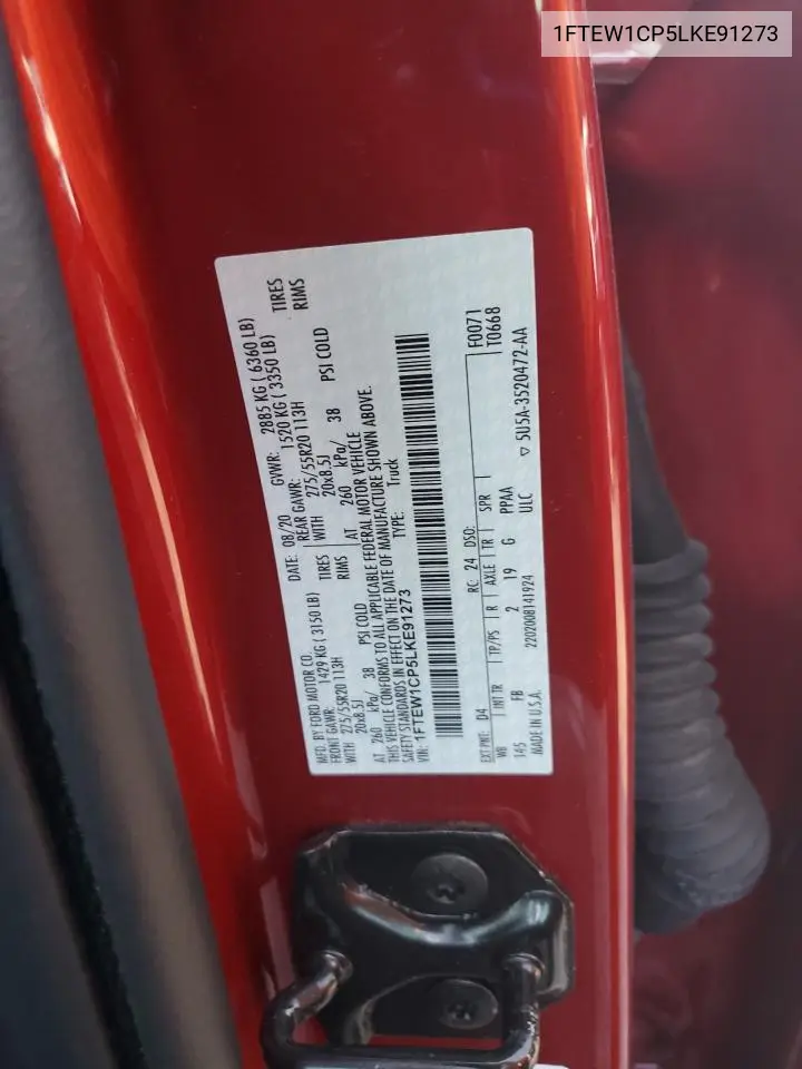 1FTEW1CP5LKE91273 2020 Ford F150 Supercrew