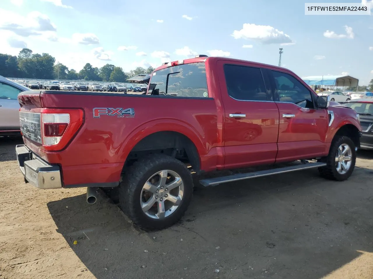 2021 Ford F150 Supercrew VIN: 1FTFW1E52MFA22443 Lot: 72435104