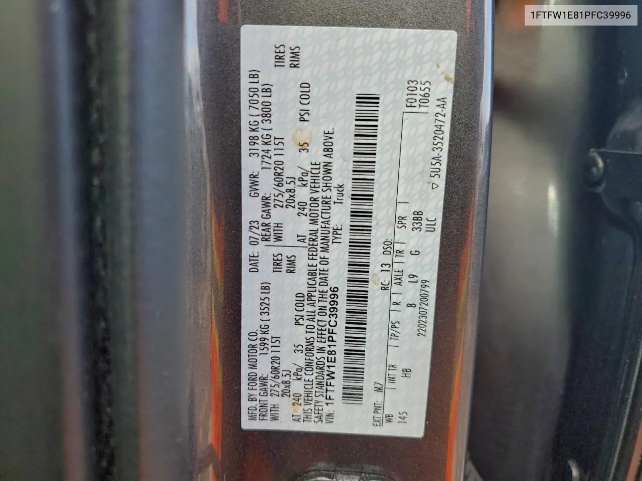 1FTFW1E81PFC39996 2023 Ford F150 Supercrew