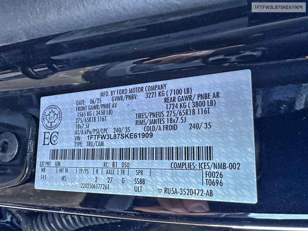 1FTFW3L87SKE61909 2025 Ford F150 Xlt