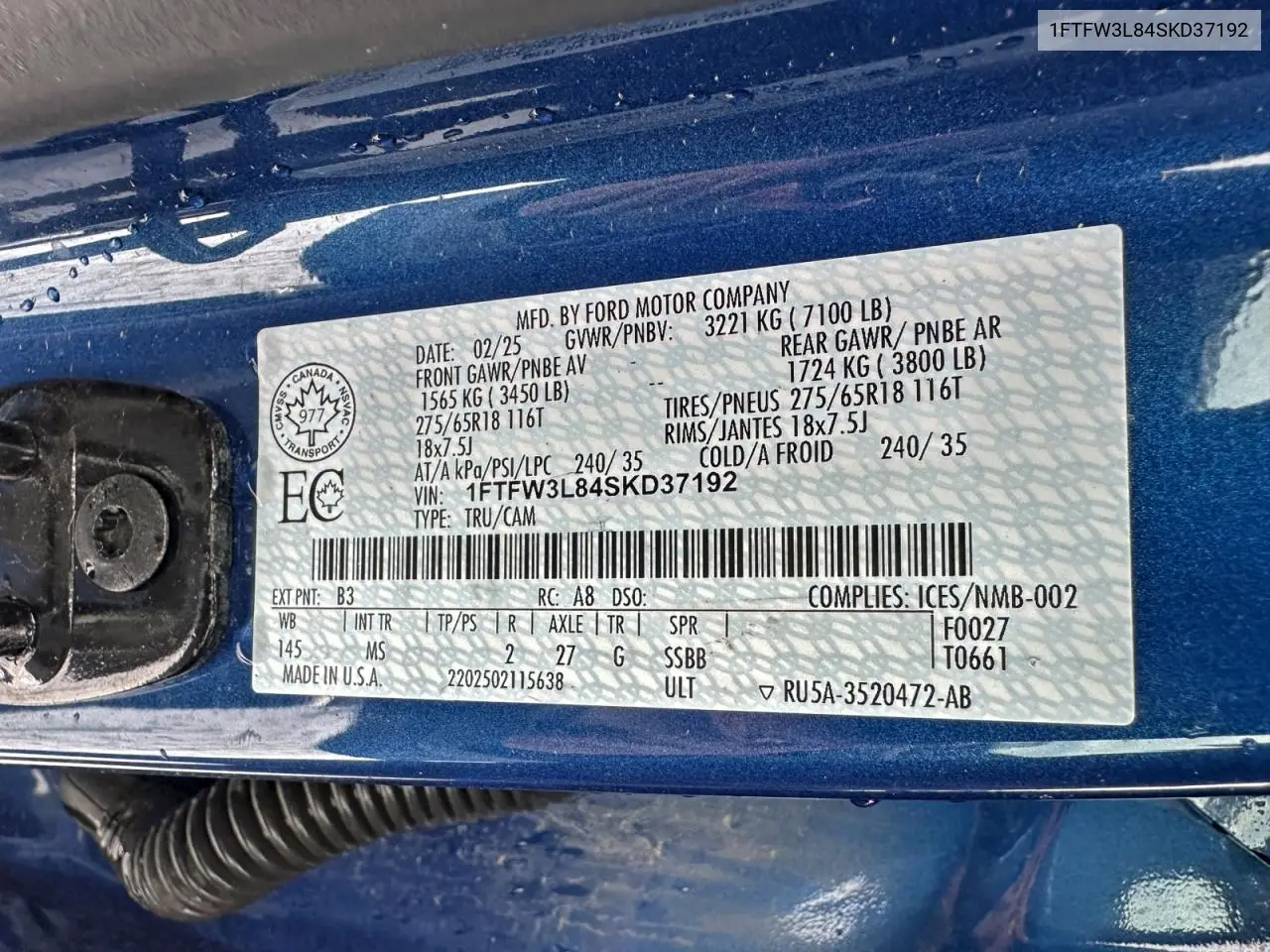 1FTFW3L84SKD37192 2025 Ford F150 Xlt