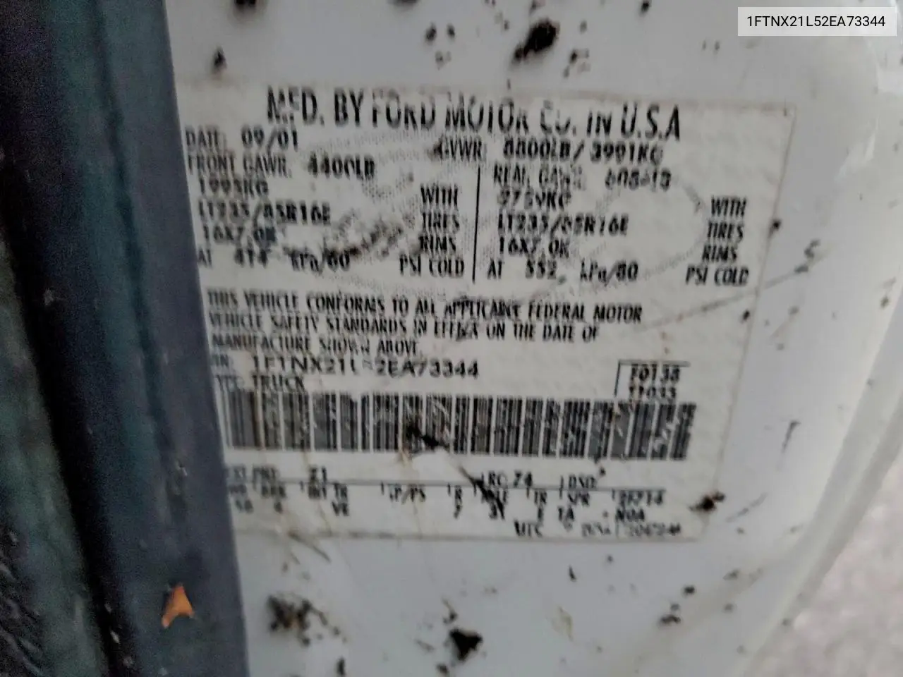 1FTNX21L52EA73344 2002 Ford F250 Super Duty