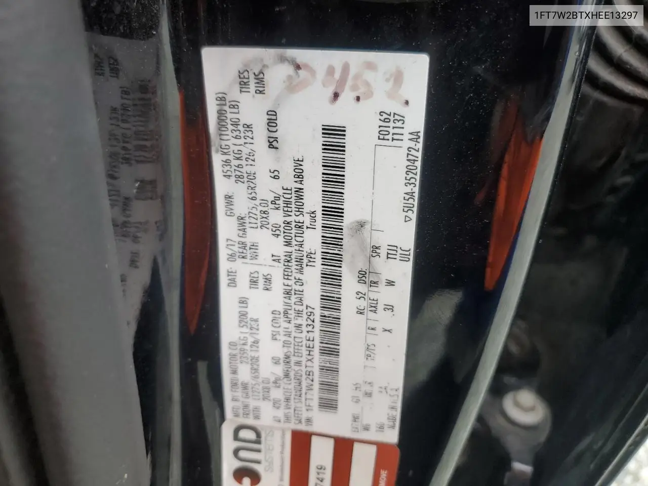 1FT7W2BTXHEE13297 2017 Ford Super Duty F-25