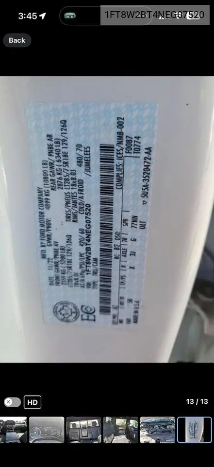 1FT8W2BT4NEG07520 2022 Ford F250 Super Duty