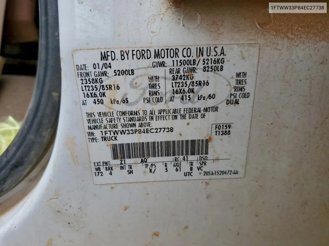 1FTWW33P84EC27738 2004 Ford F350 Super Duty
