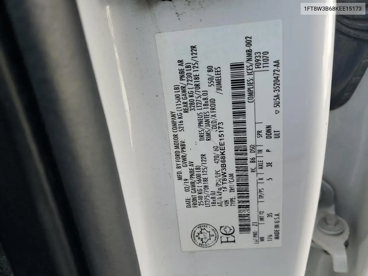 1FT8W3B68KEE15173 2019 Ford F350 Super Duty