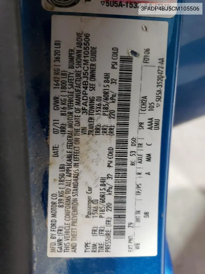 3FADP4BJ5CM105506 2012 Ford Fiesta Se