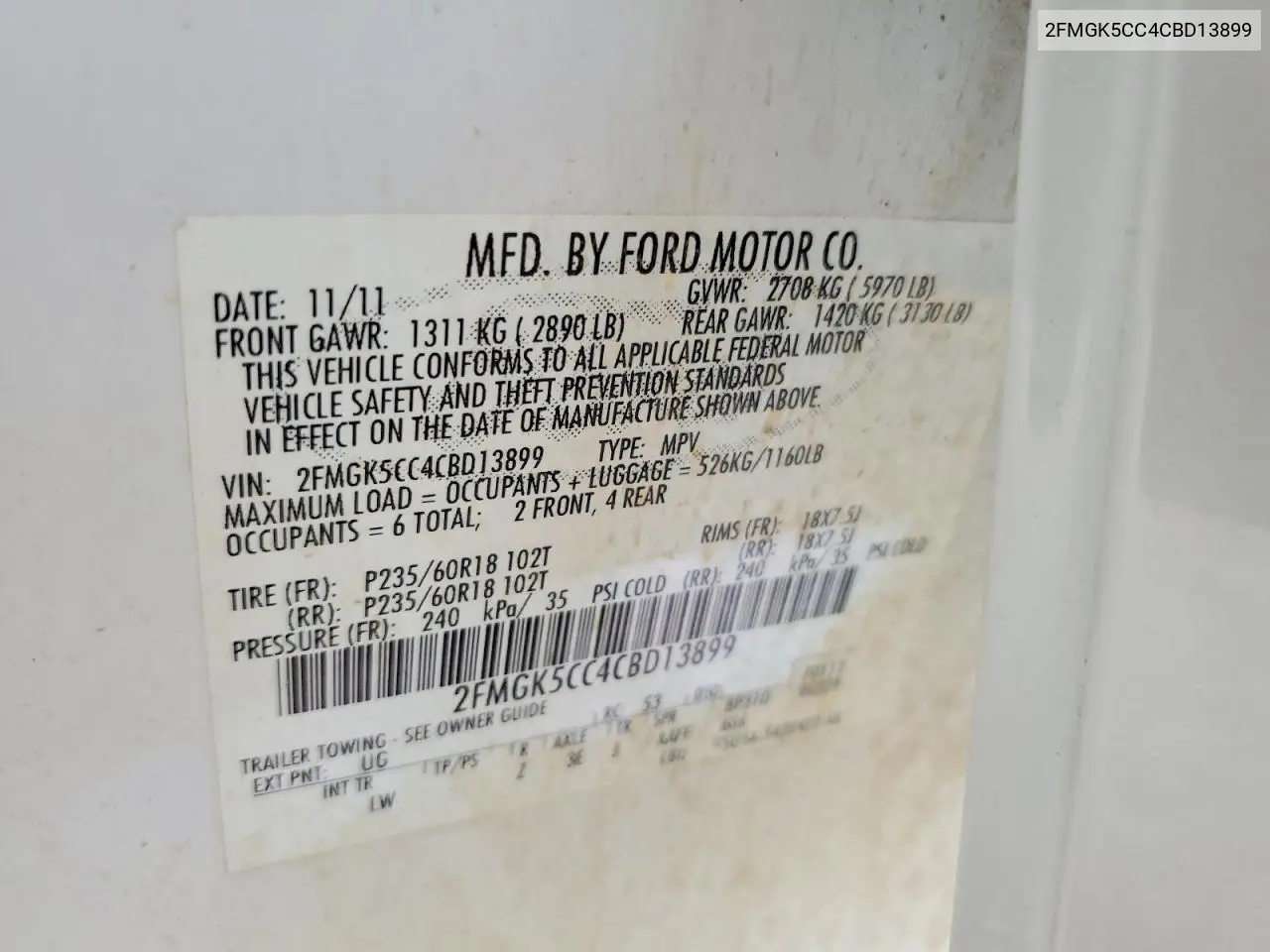 2FMGK5CC4CBD13899 2012 Ford Flex Sel