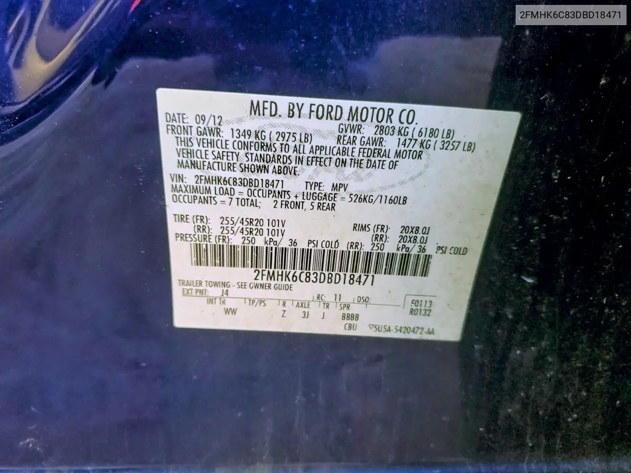 2FMHK6C83DBD18471 2013 Ford Flex Sel