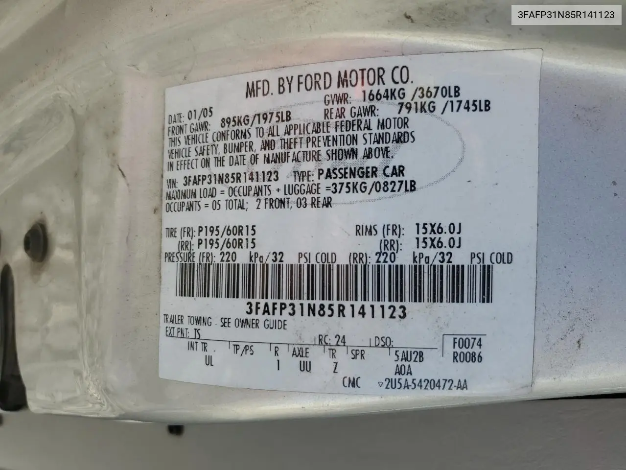 3FAFP31N85R141123 2005 Ford Focus Zx3