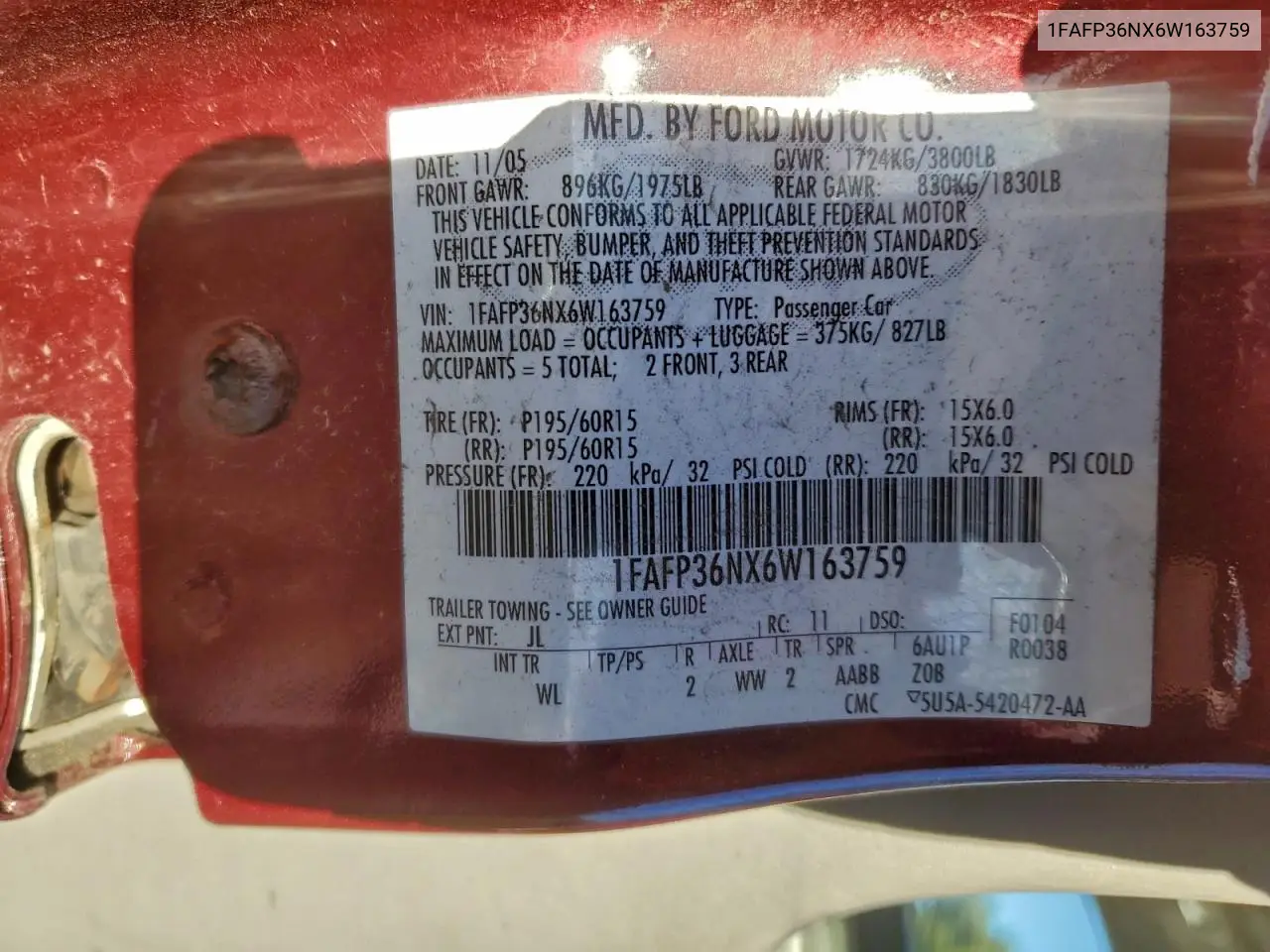 1FAFP36NX6W163759 2006 Ford Focus Zxw