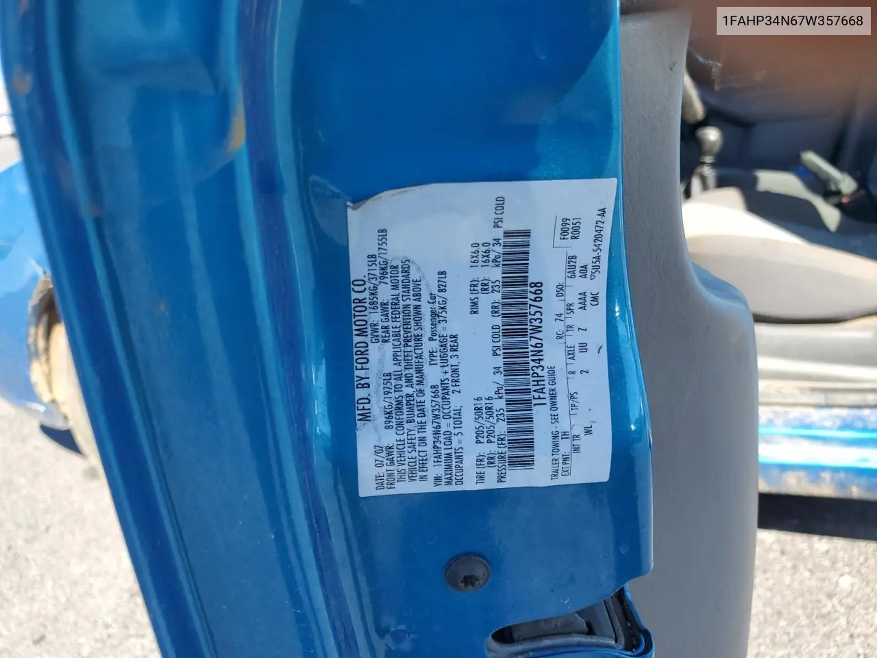 1FAHP34N67W357668 2007 Ford Focus Zx4