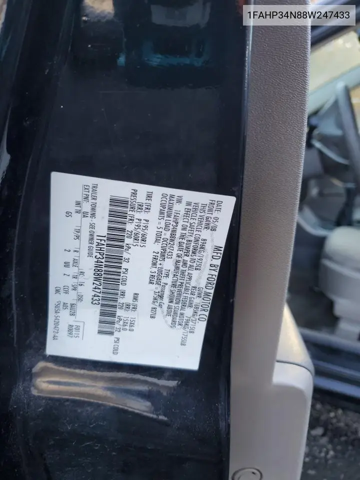 1FAHP34N88W247433 2008 Ford Focus S/Se