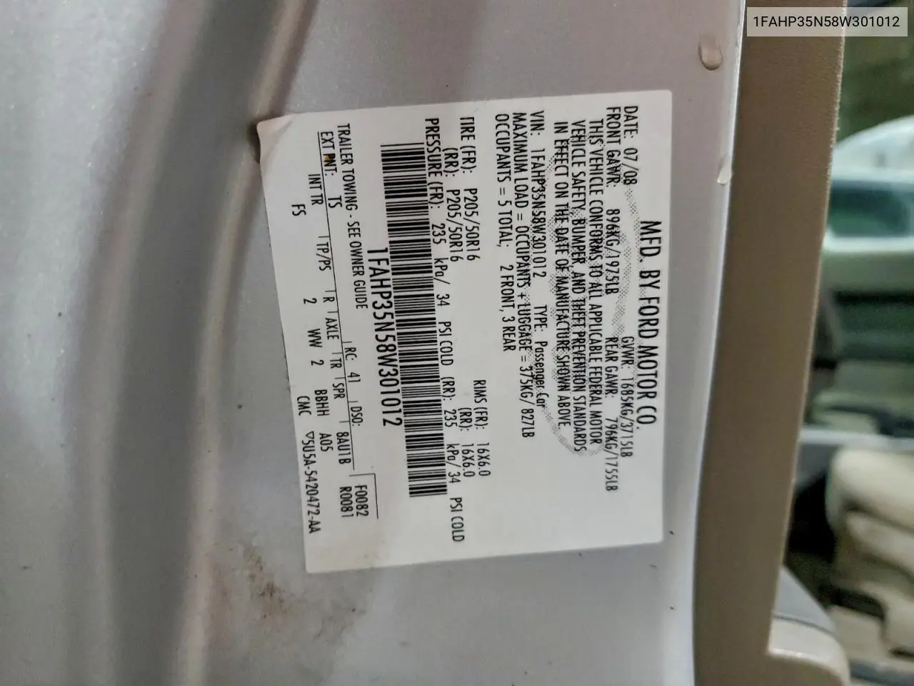 1FAHP35N58W301012 2008 Ford Focus Se