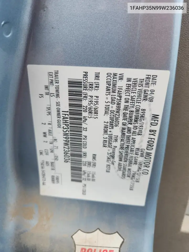 1FAHP35N99W236036 2009 Ford Focus Se