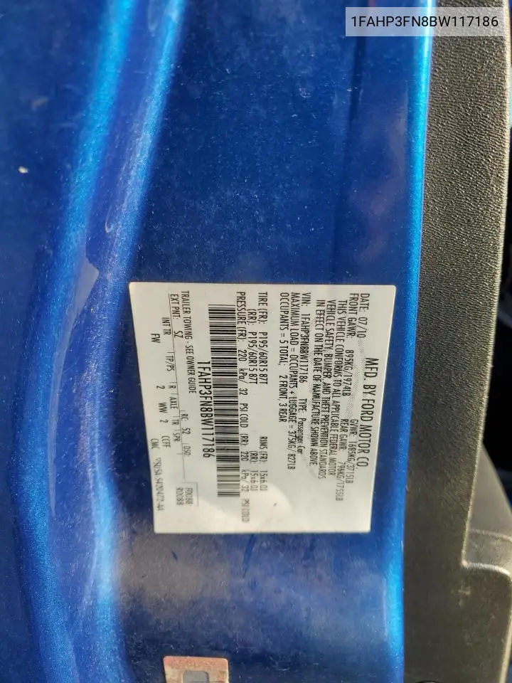 1FAHP3FN8BW117186 2011 Ford Focus Se
