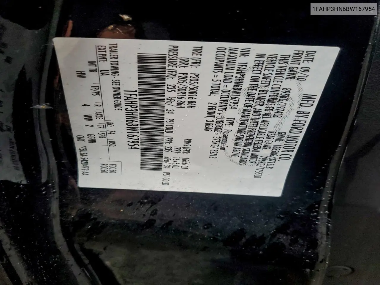 1FAHP3HN6BW167954 2011 Ford Focus Sel