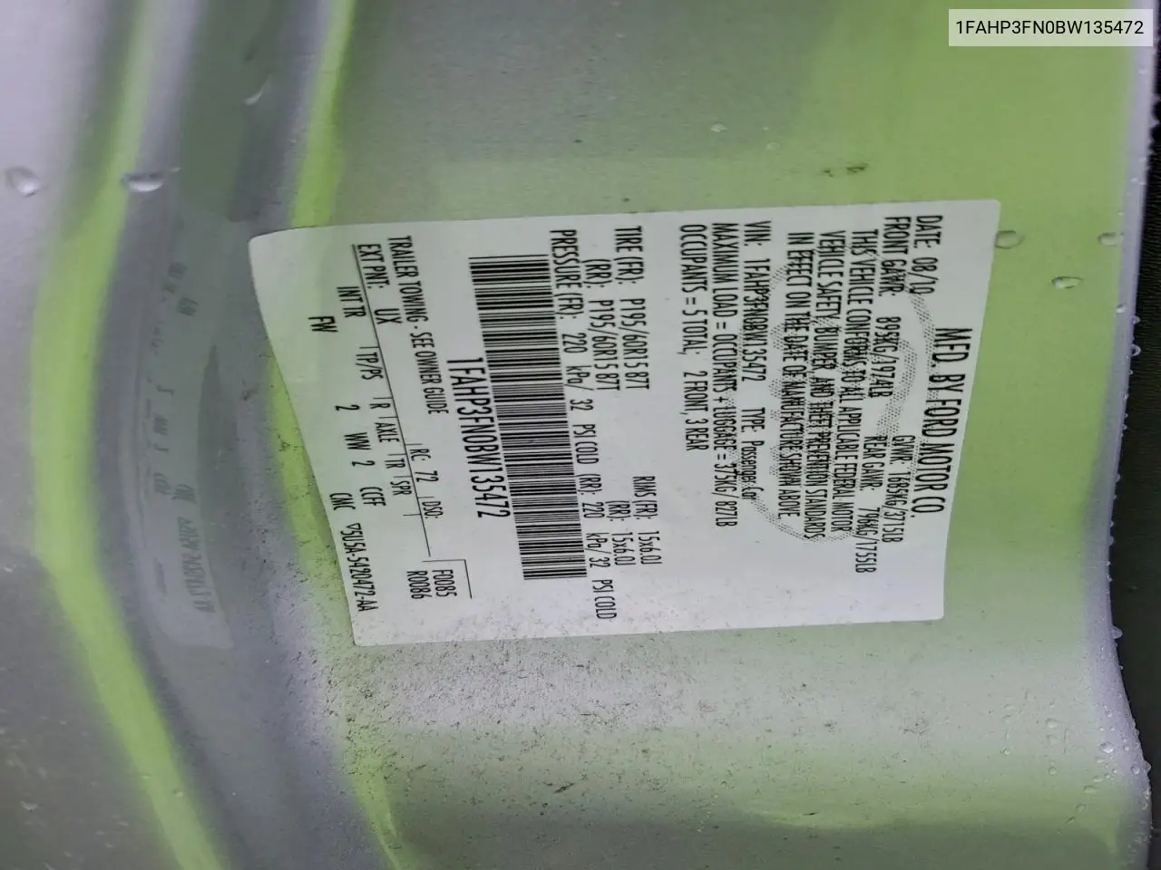 1FAHP3FN0BW135472 2011 Ford Focus Se