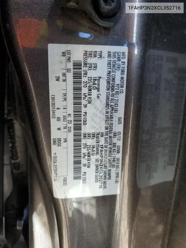 1FAHP3N2XCL352716 2012 Ford Focus Titanium