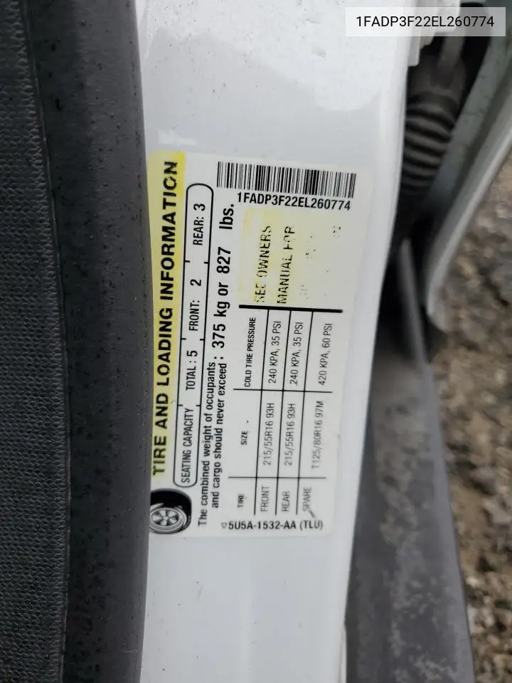 1FADP3F22EL260774 2014 Ford Focus Se
