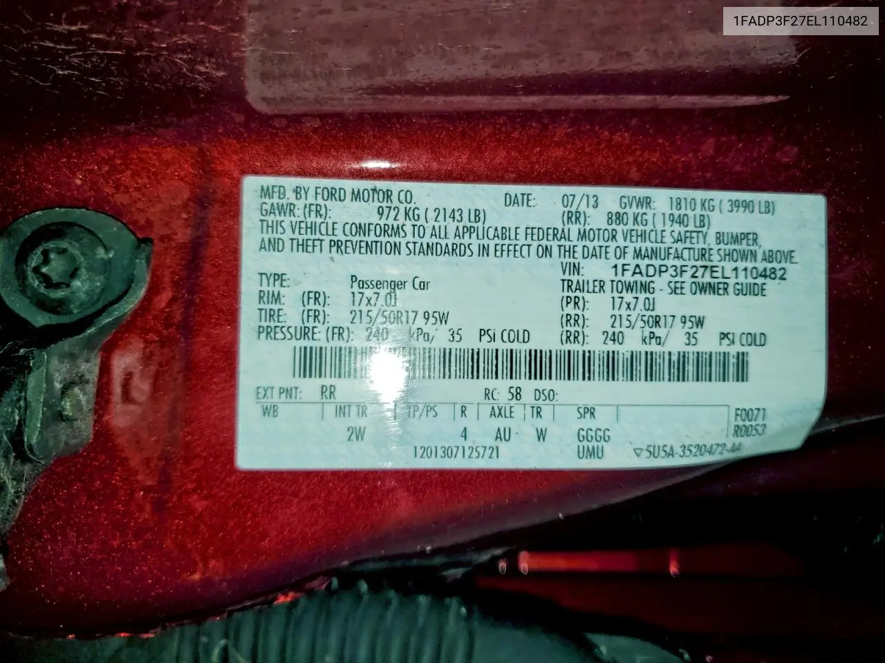 1FADP3F27EL110482 2014 Ford Focus Se