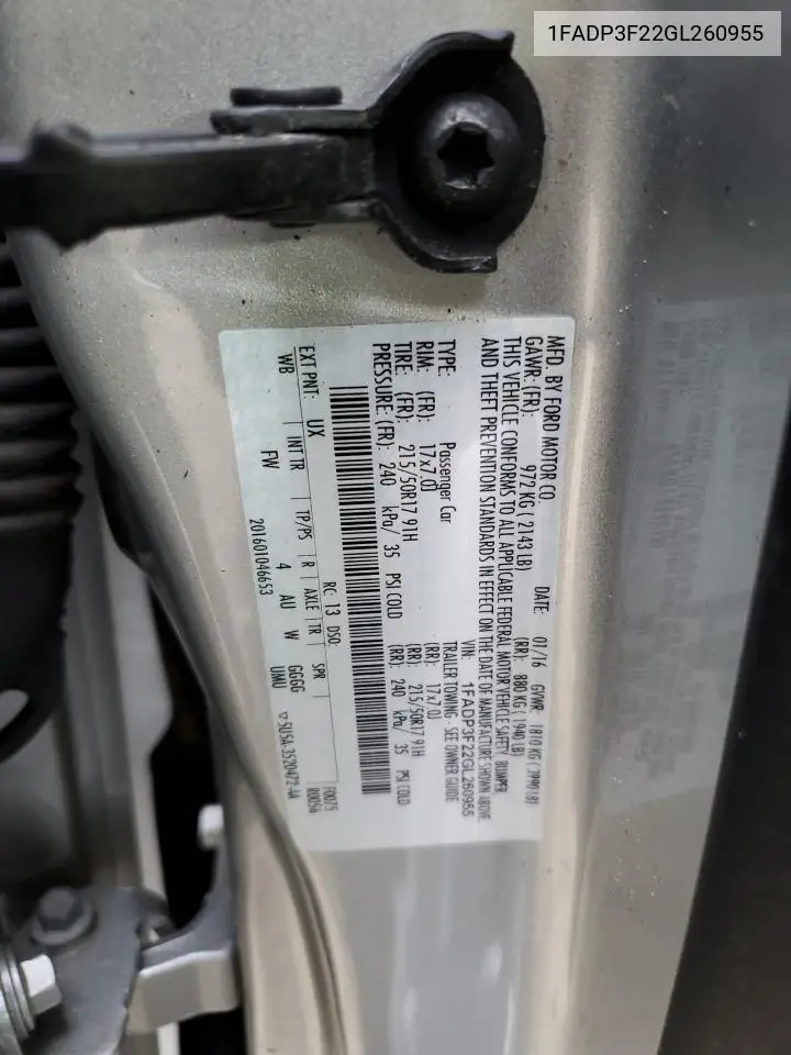 1FADP3F22GL260955 2016 Ford Focus Se