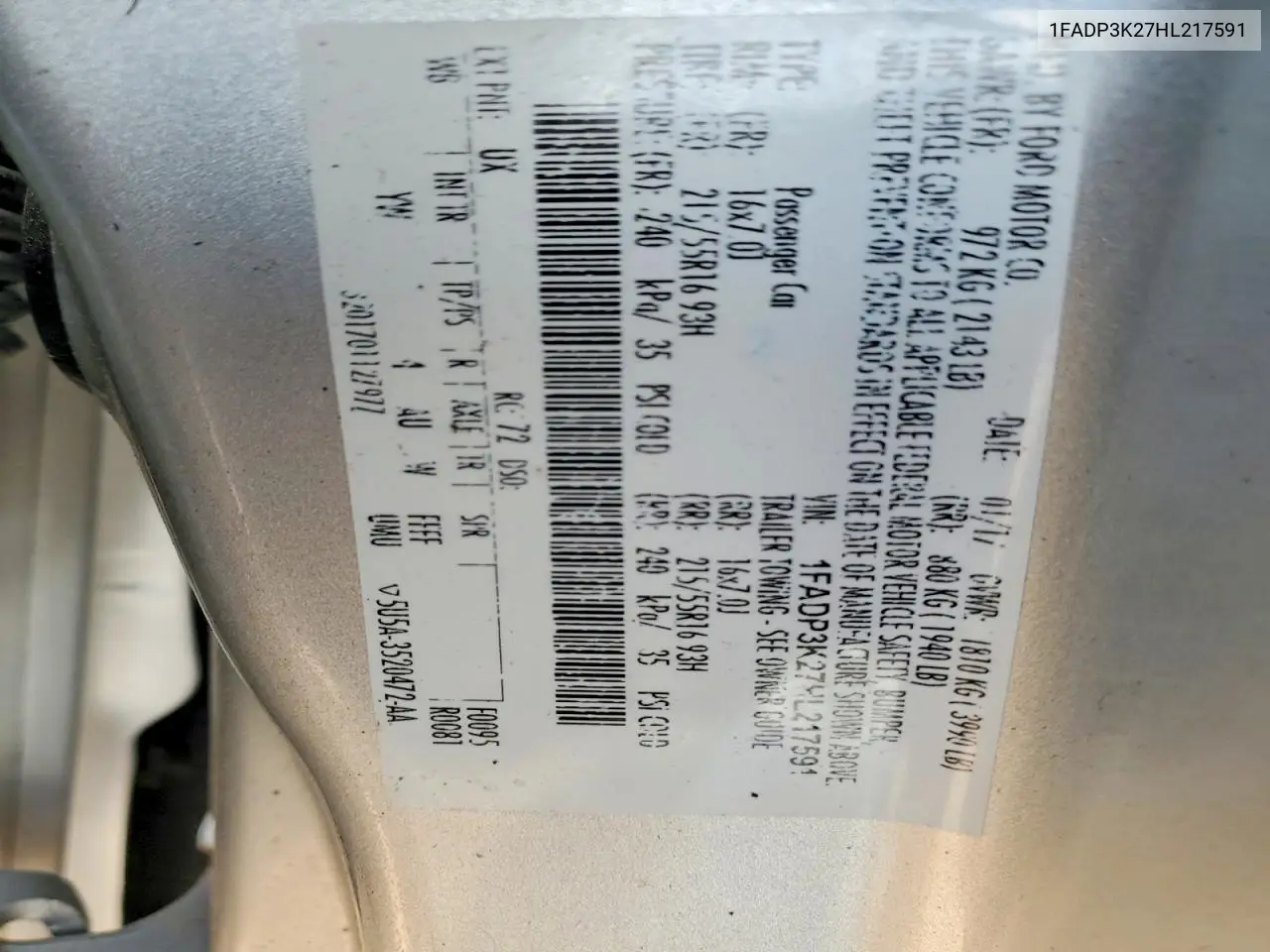 1FADP3K27HL217591 2017 Ford Focus Se