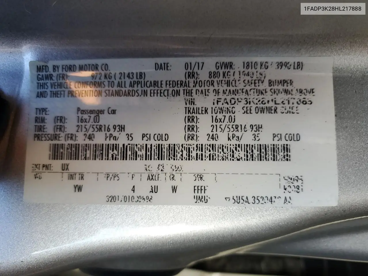 1FADP3K28HL217888 2017 Ford Focus Se