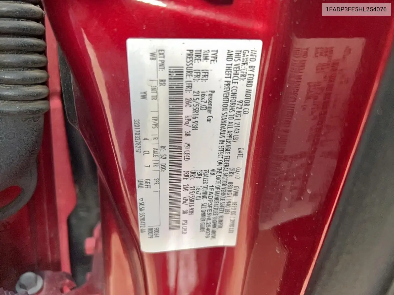 1FADP3FE5HL254076 2017 Ford Focus Se