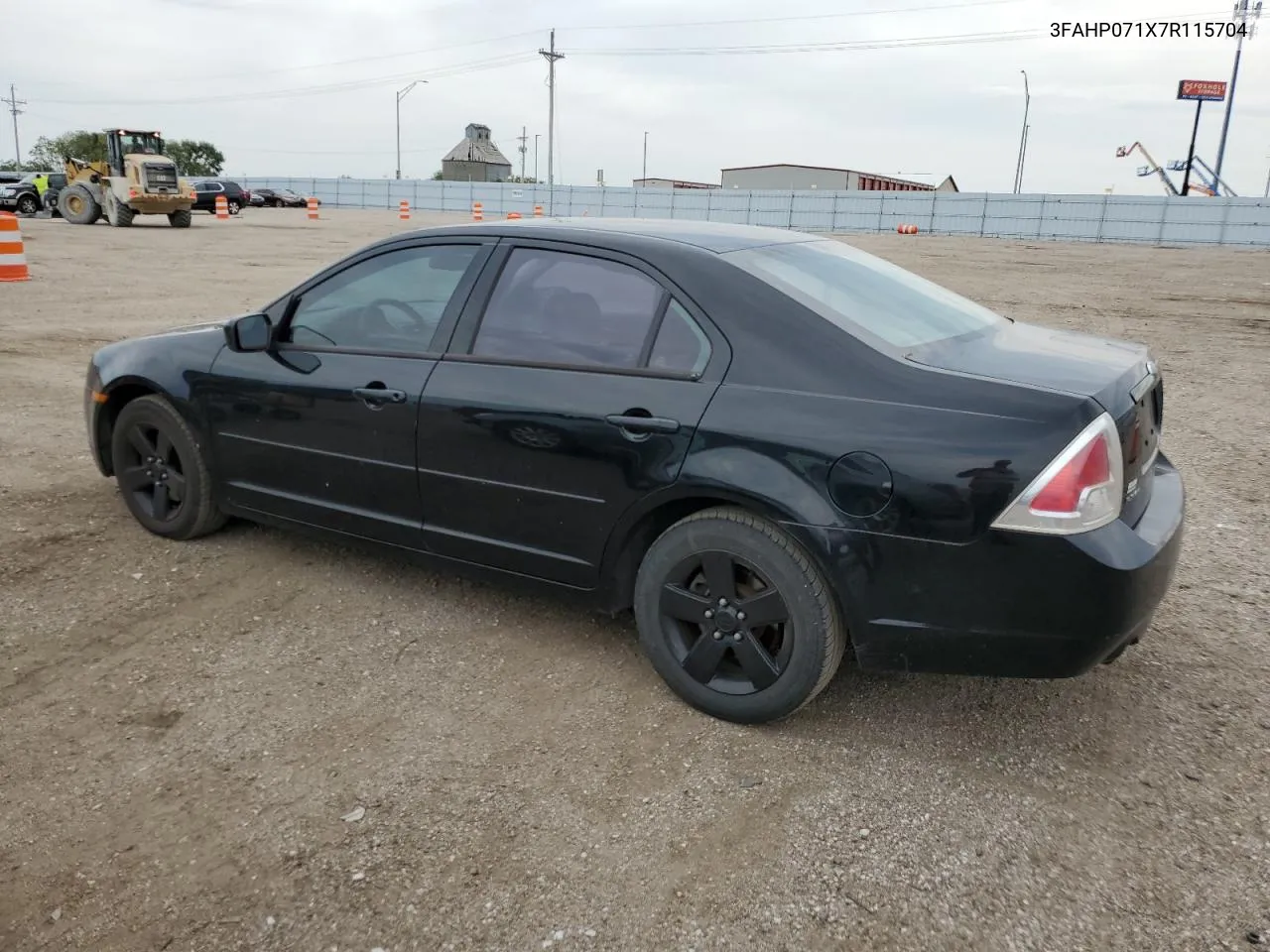 2007 Ford Fusion Se VIN: 3FAHP071X7R115704 Lot: 68233814