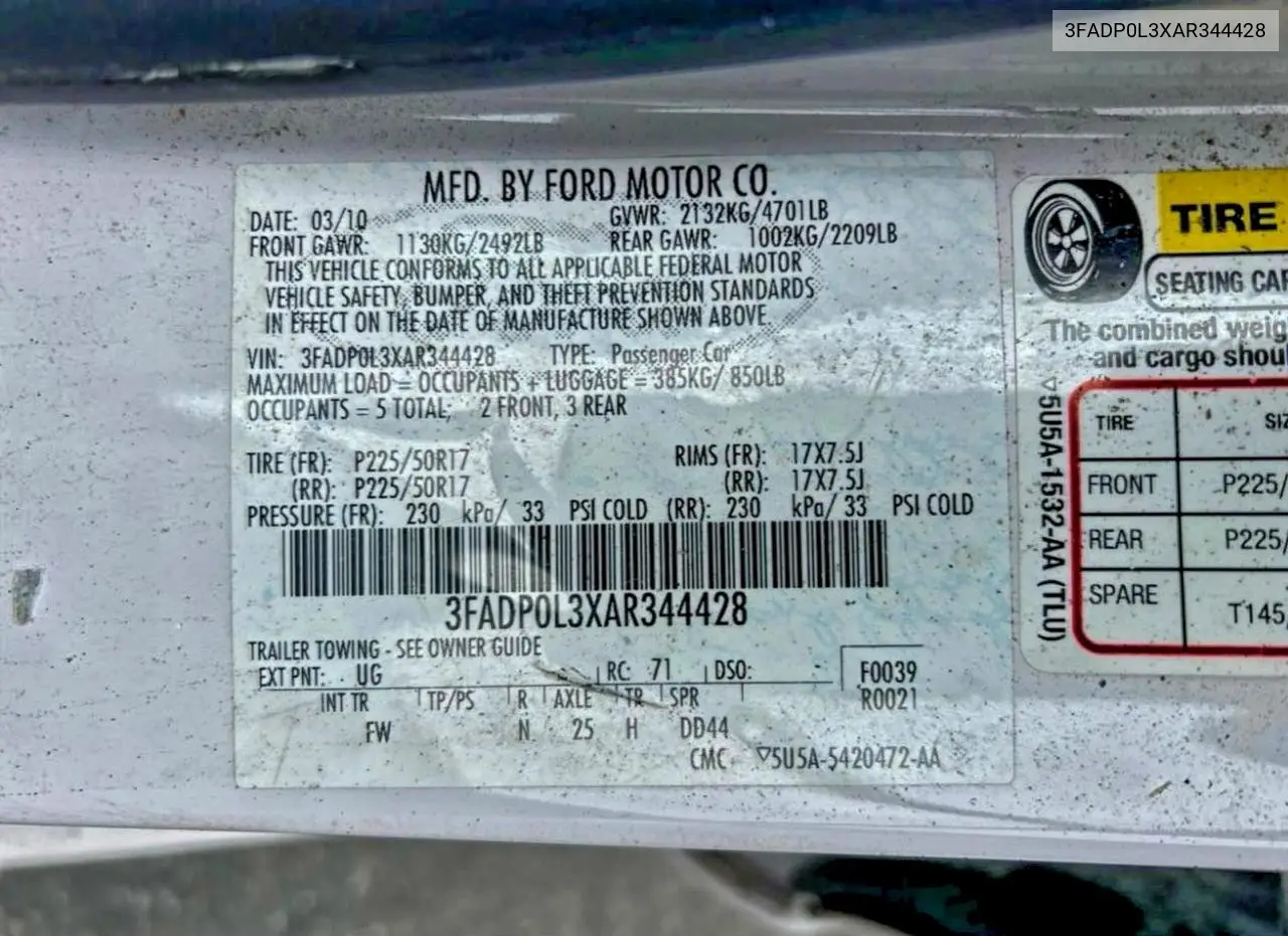 3FADP0L3XAR344428 2010 Ford Fusion Hybrid