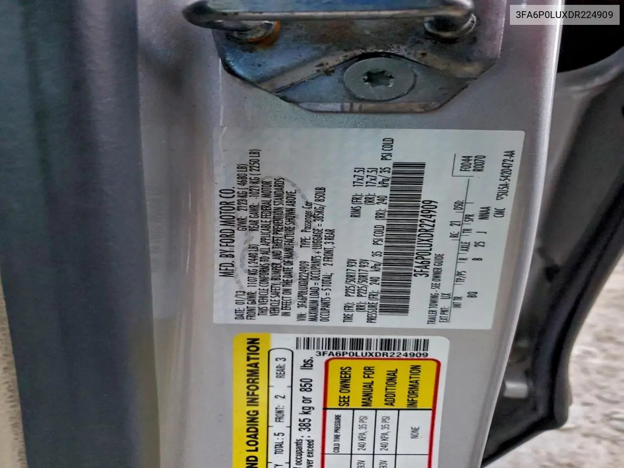 3FA6P0LUXDR224909 2013 Ford Fusion Se Hybrid