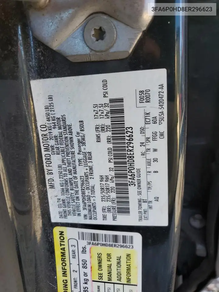 3FA6P0HD8ER296623 2014 Ford Fusion Se