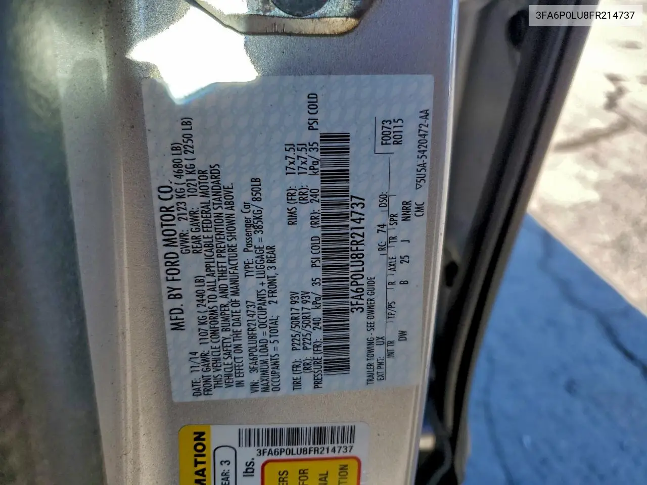 3FA6P0LU8FR214737 2015 Ford Fusion Se Hybrid