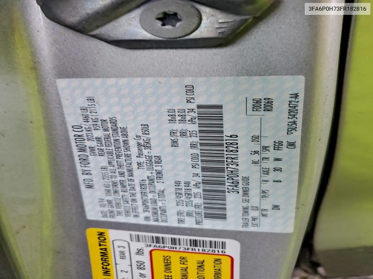 3FA6P0H73FR182816 2015 Ford Fusion Se
