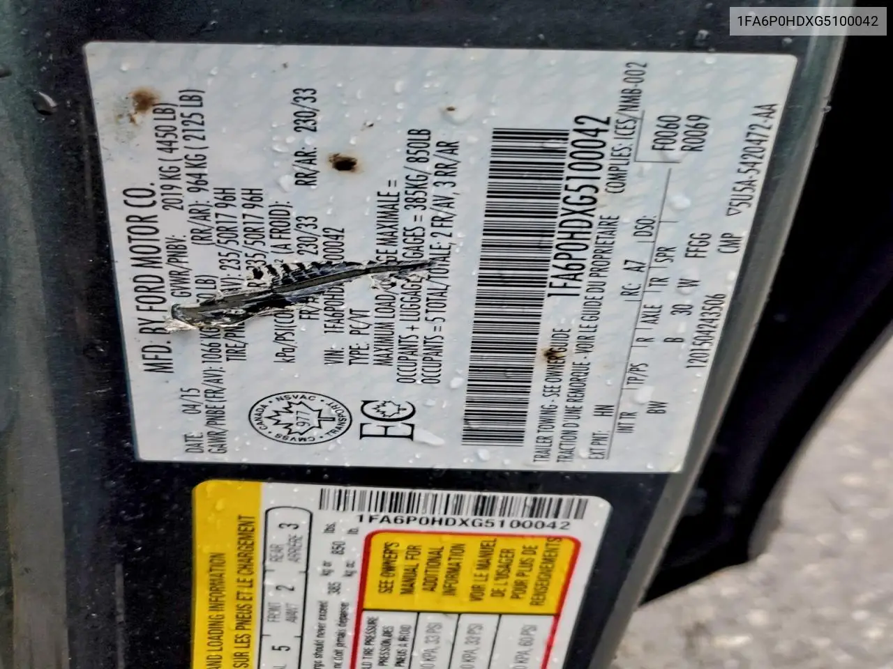 1FA6P0HDXG5100042 2016 Ford Fusion Se