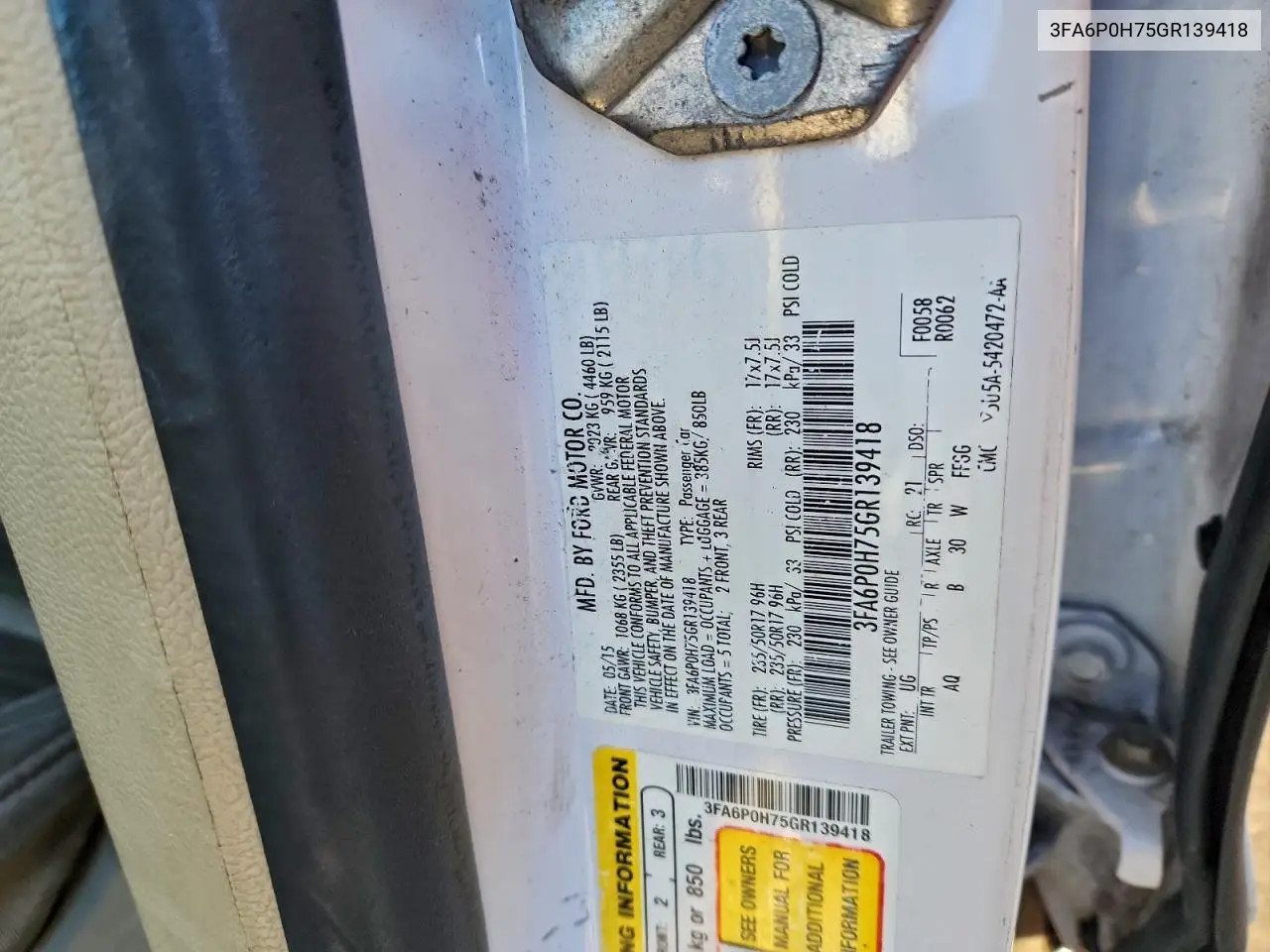 3FA6P0H75GR139418 2016 Ford Fusion Se