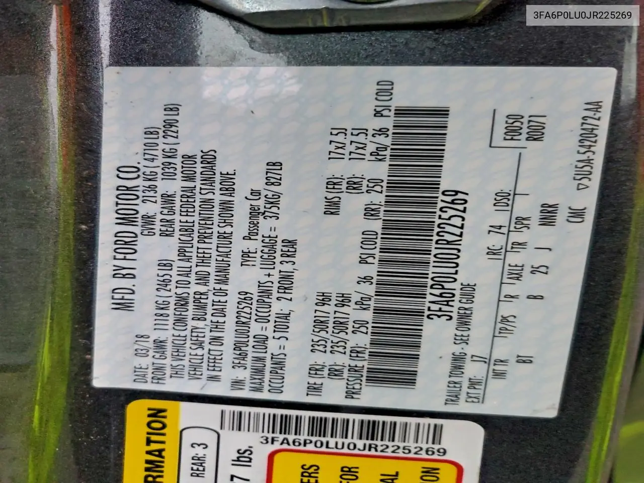 3FA6P0LU0JR225269 2018 Ford Fusion Se Hybrid