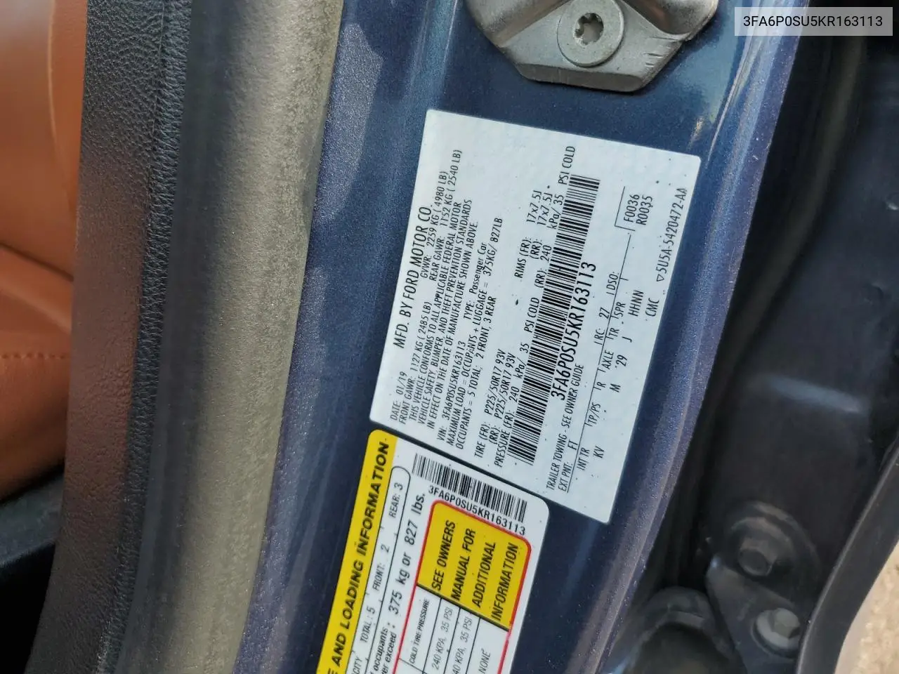 3FA6P0SU5KR163113 2019 Ford Fusion Titanium