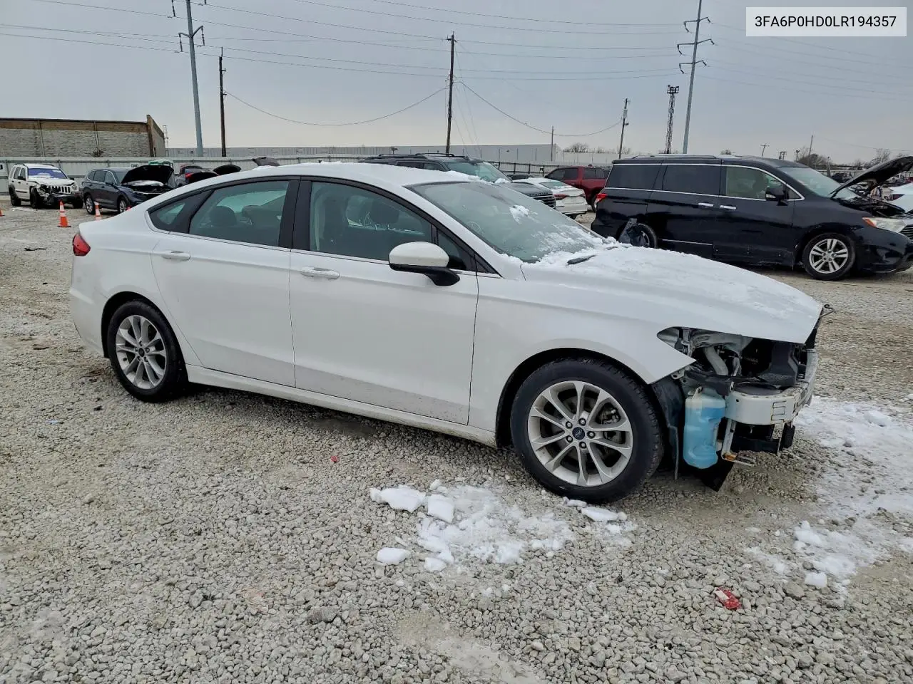 3FA6P0HD0LR194357 2020 Ford Fusion Se